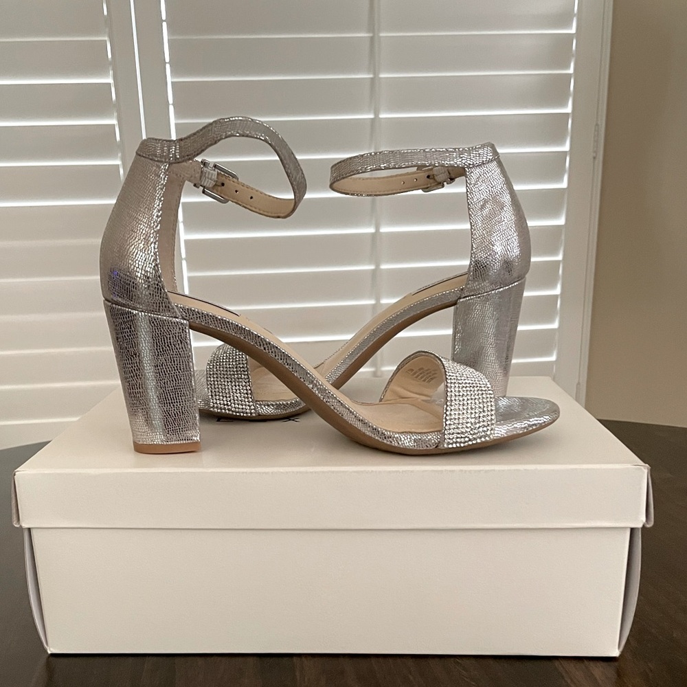 Alex Marie HalmarTwo Rhinestone Strap Block Heel Sandal